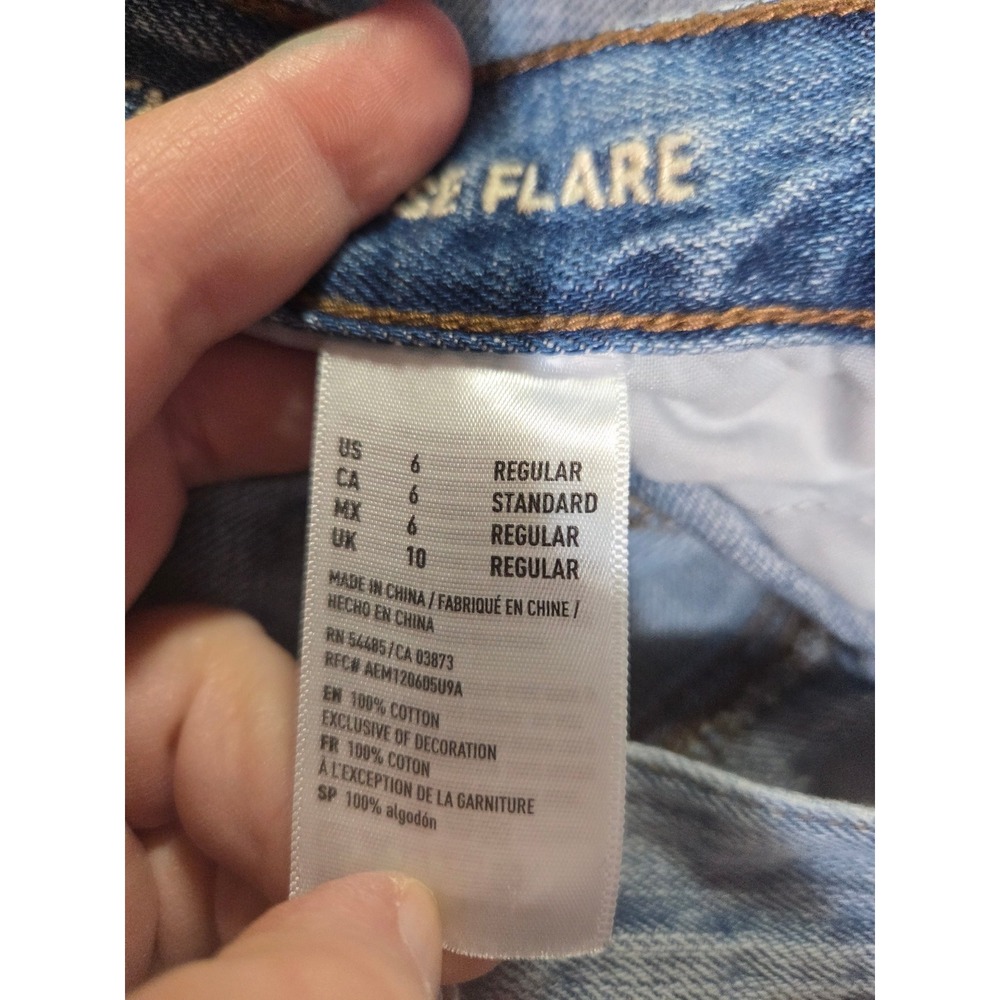 American Eagle Vintage Hi-Rise Flare Distressed Patchwork Split Hem Jeans 6R - Picture 7 of 8